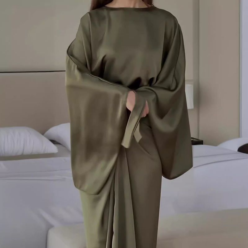 Women's Clothing simple bat sleeve tie waist slim solid color dress for women_voghion.com