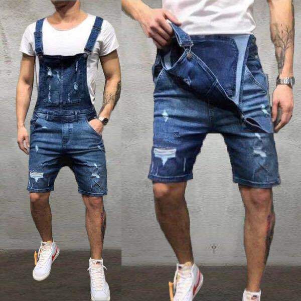 Nuovi pantaloni da lavoro da uomo con cinturini in denim con fori e pantaloncini aderenti_voghion.com
