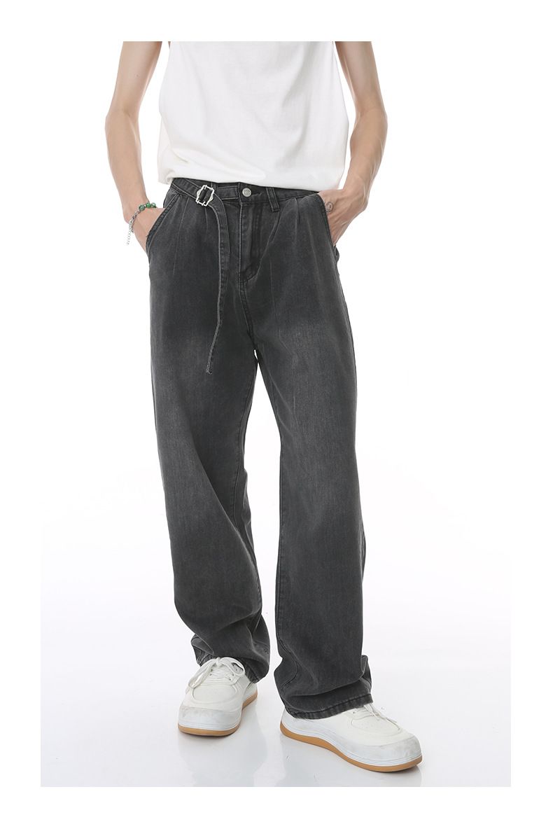 Men's Clothing | Summer New Loose Whitening Simple Belt Denim Pants Trend_voghion.com