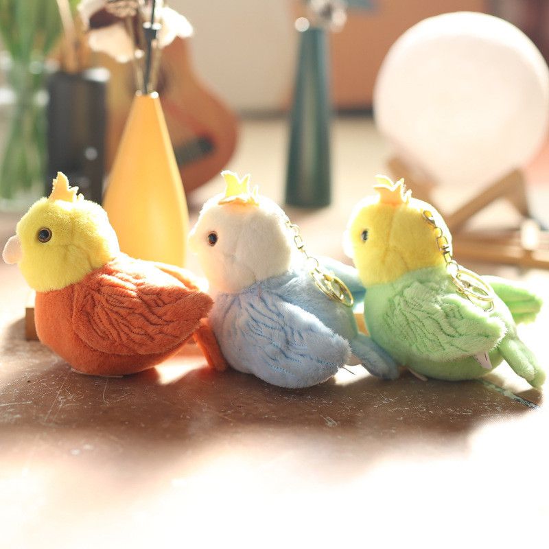 Adorable Parrot Plush Keychain Doll Soft Stuffed Animal Toy In Blue Orange Colors Green_voghion.com