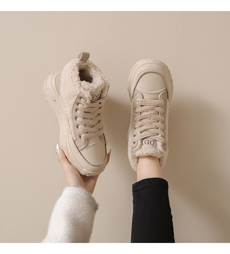 Sneakers invernali con plateau da donna - Scarpe alte foderate in pelliccia sintetica con suola spessa per calore e altezza, stivali casual alla moda per l'uso quotidiano_voghion.com