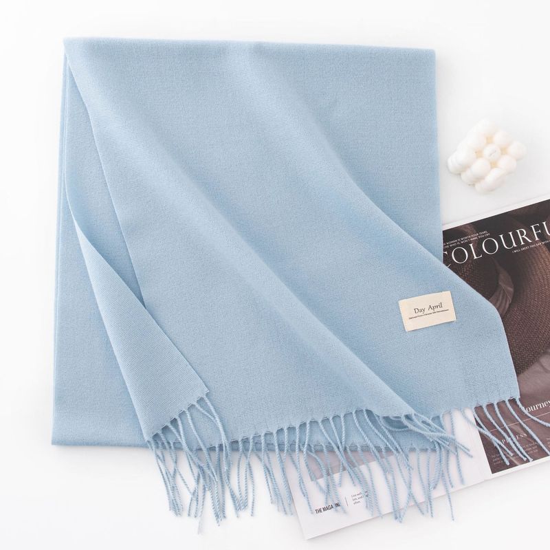 Kasjmierblauwe sjaal met een luxe uitstraling, warme herfst en winter Koreaanse stijl veelzijdige sjaal voor dames_voghion.com
