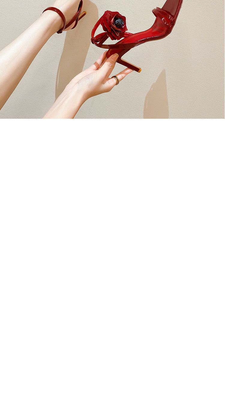Women's fashion square head patent leather flower open-toed high heels with every summer French sandals_voghion.com