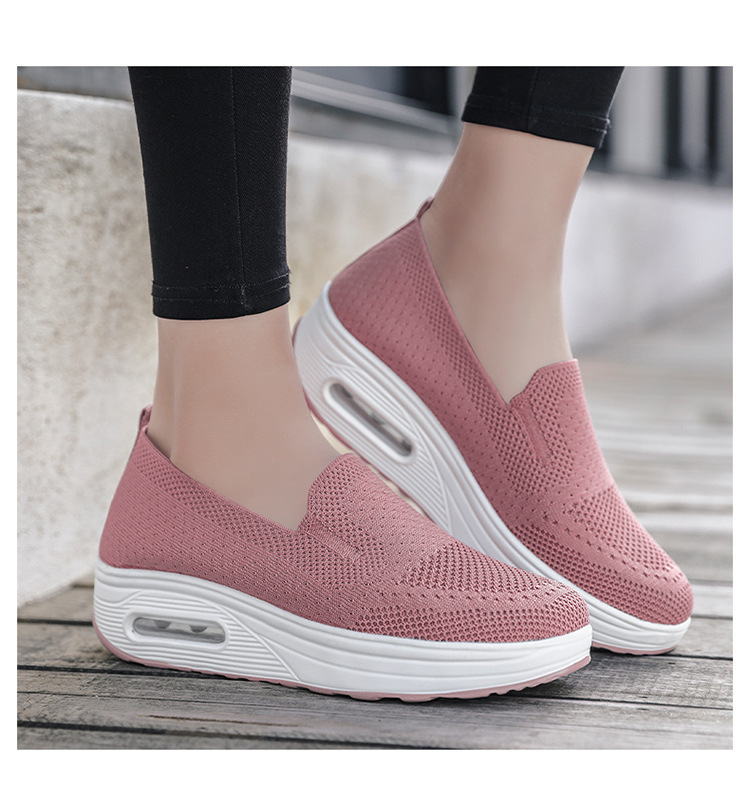 Pantofi de damă, culoare solidă, respirabil, tricotați cu muște, pantofi sport cu un singur pas, șosete, pantofi casual_voghion.com