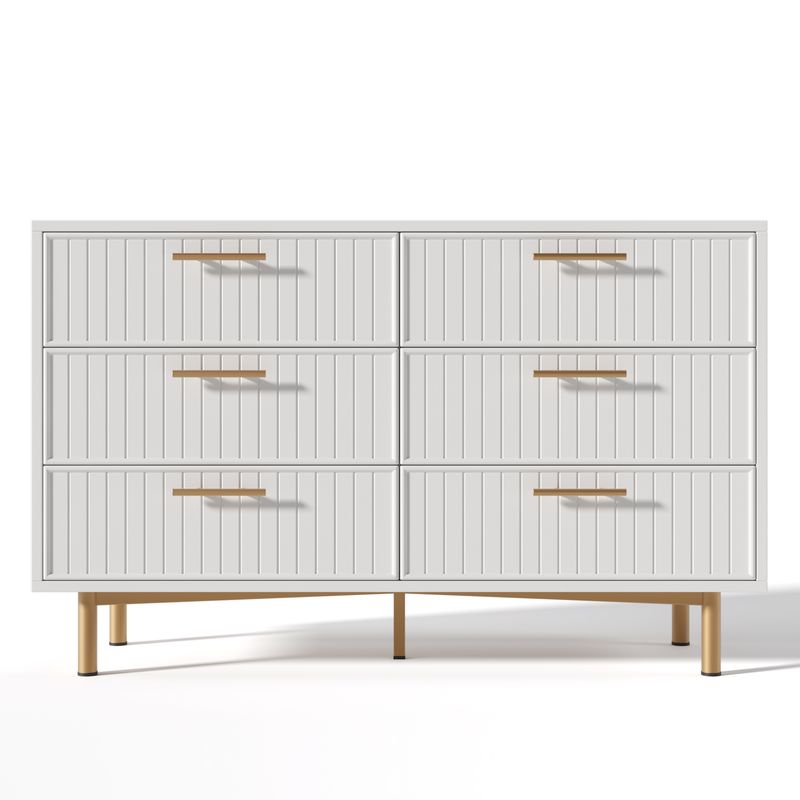 Commode 6 tiroirs, meuble haut blanc pour chambre et salon, 75 x 120 x 40 cm_voghion.com