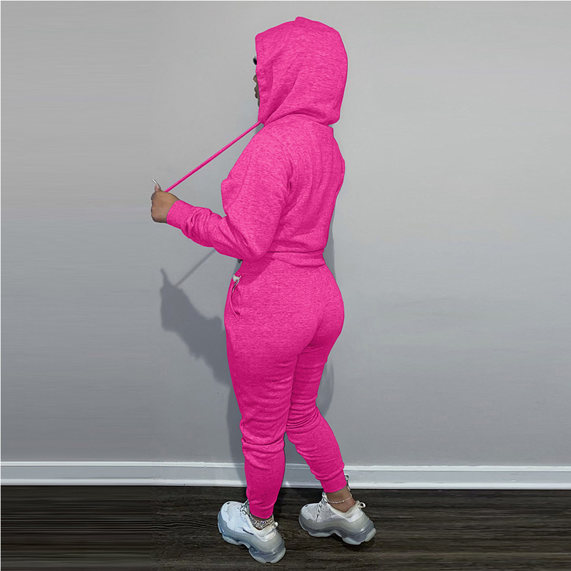 Survêtement imprimé décontracté pour femmes, avec sweat à capuche en polaire, sweat à capuche deux pièces_voghion.com