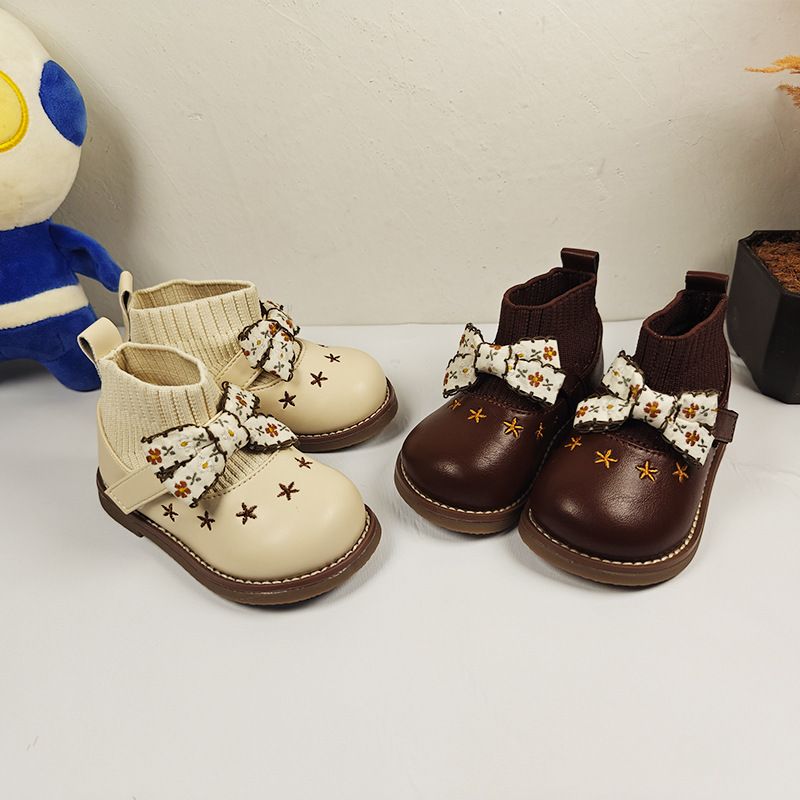 Baby girl's walking shoes autumn winter new fashionable floral butterfly knot socks for little girls, soft soled and_voghion.com