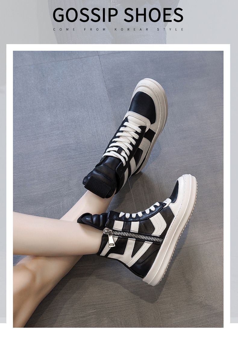Herrenschuhe Echtes Leder Paar Freizeitschuhe Street Dance Schuhe 20 Herbst und Winter Dicke Unterseite Koreanische Version High Top Persönlichkeit Kurze Stiefel_voghion.com