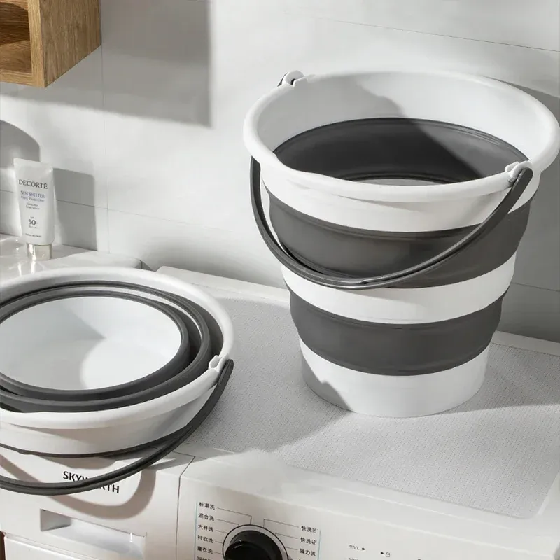 5/10/15L Portable Folding Bucket For Washing Outdoor Foldable Basin Silicone Water Bucket Camping Space Saving Car Wash Buckets_voghion.com