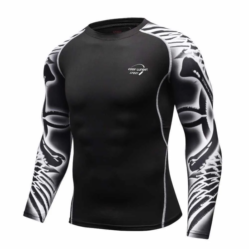 T-shirt da uomo MMA Compressione Rashguard Fiess Maniche lunghe Strato base Pelle attillata Sollevamento pesi Uomo Palestra Corsa_voghion.com