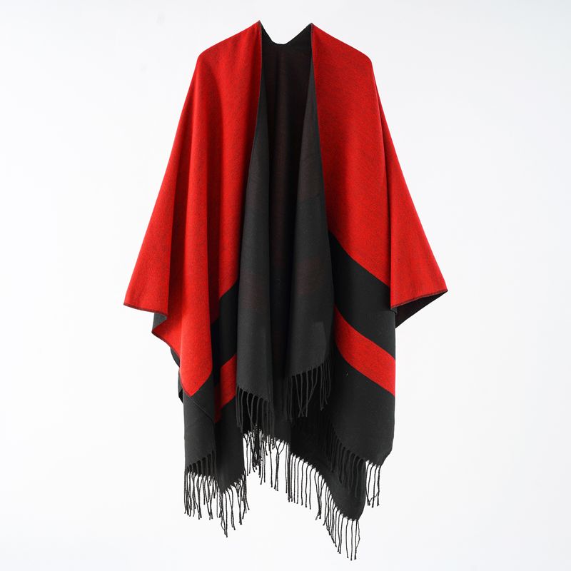 2023 New Autumn/Winter Cashmere Split Scarf Cape for Warm Fringe Women's Outwear Double sided Shawl_voghion.com