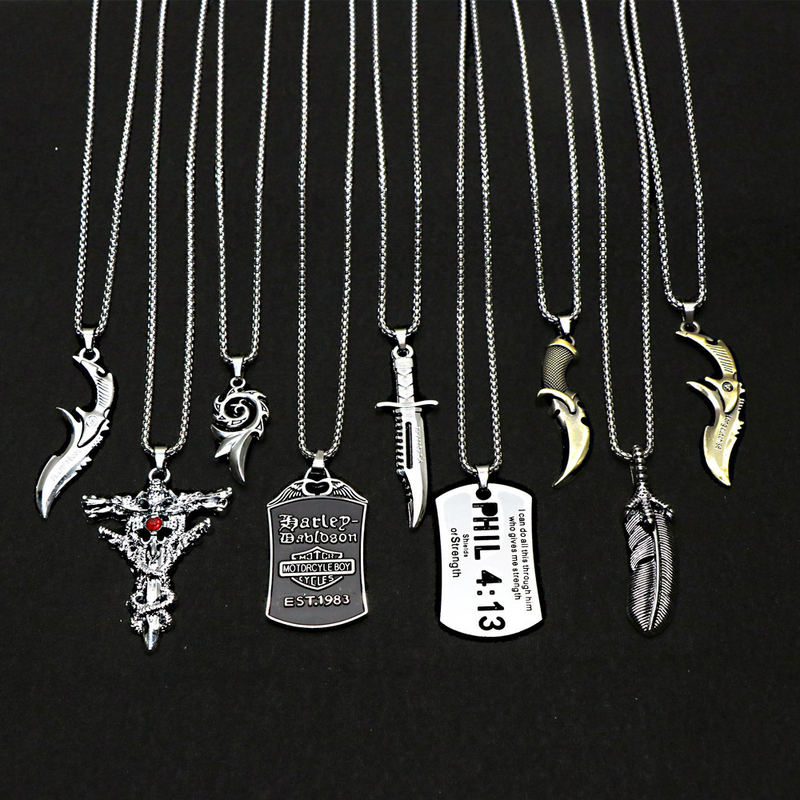 Collana Hip Hop Maglione Catena Coltello Arma Ciondolo scheletro Punk Street Bounce Accessori Merci_voghion.com