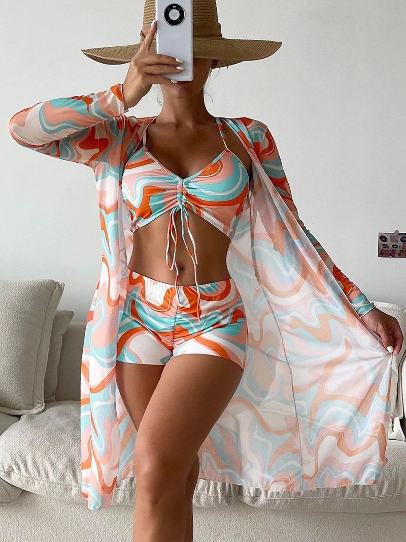 Sexy High Waist Bikini Set 3 Pieces - Long Sleeve Cover Up & Floral Swimwear With Underwire & Padding, Trendy Women's Swimsuits For Beach/Pool_voghion.com
