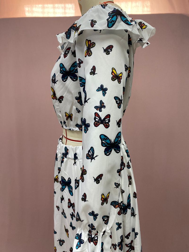 2025 Internet Celebrity Butterfly Print Tweedelige set Bohemian rok lange strandjurk_voghion.com