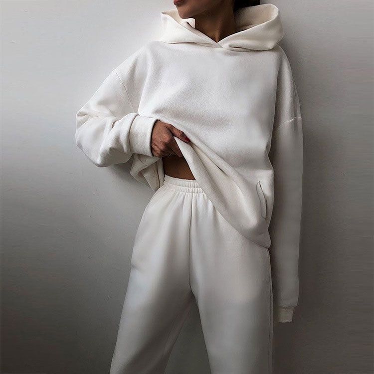 New women's autumn hoodie set solid color casual fashion sports pants two-piece set_voghion.com