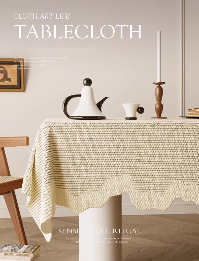 Silent Wind Tablecloth Waterproof Heat Resistant Wash-Free Linen Feel Fabric Dining Mat Light Luxury High-end Sense Lace_voghion.com