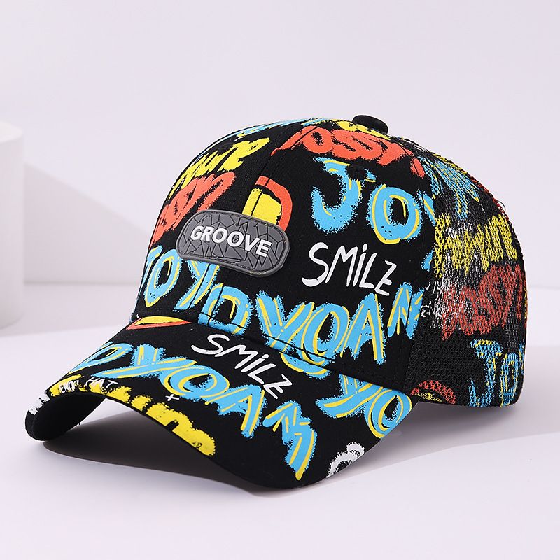 Sommer Neue Mode Graffiti Net Baseball Männer und Frauen Mittleren alters Kinder Freizeit Sonnencreme Entenzunge Hut_voghion.com