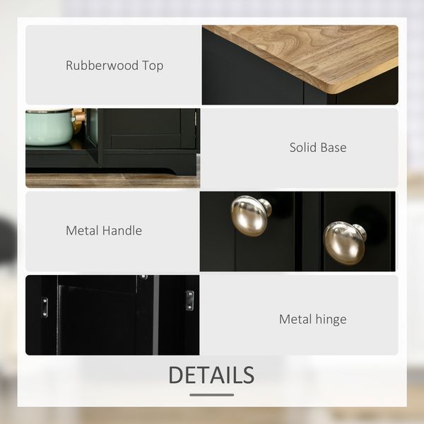 HOMCOM Sideboard With Solid Wood Countertop, Modern Kitchen Storage Cabinet, Coffee Bar Cabinet With 3 Drawers, Doors And Adjustable Shelf, Black_voghion.com