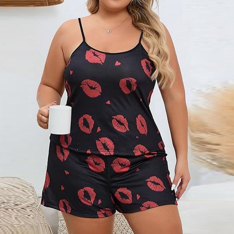 Plus-size pyjamaset met bloemenprint - sexy lingerie pyjama voor dames, zachte melkzijde, hoge elasticiteit, comfortabel en stijlvol_voghion.com