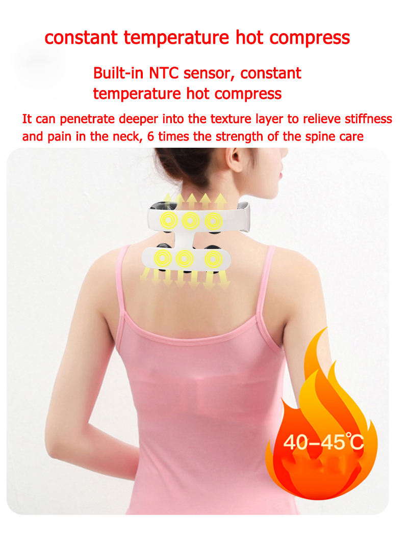 Nackmassageapparat för smärtlindring med värme Elektrisk nacke halsryggradsmassage USB Ladda nackeavslappning Hemma hälsa_voghion.com