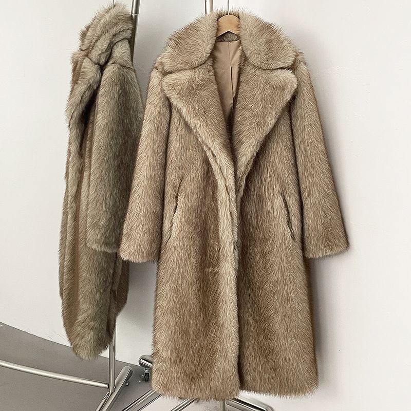 Elegante cappotto lungo in pelliccia sintetica da donna - Giacca invernale con revers a lancia e frange, capospalla caldo ed elegante per l'ufficio e le occasioni serali_voghion.com