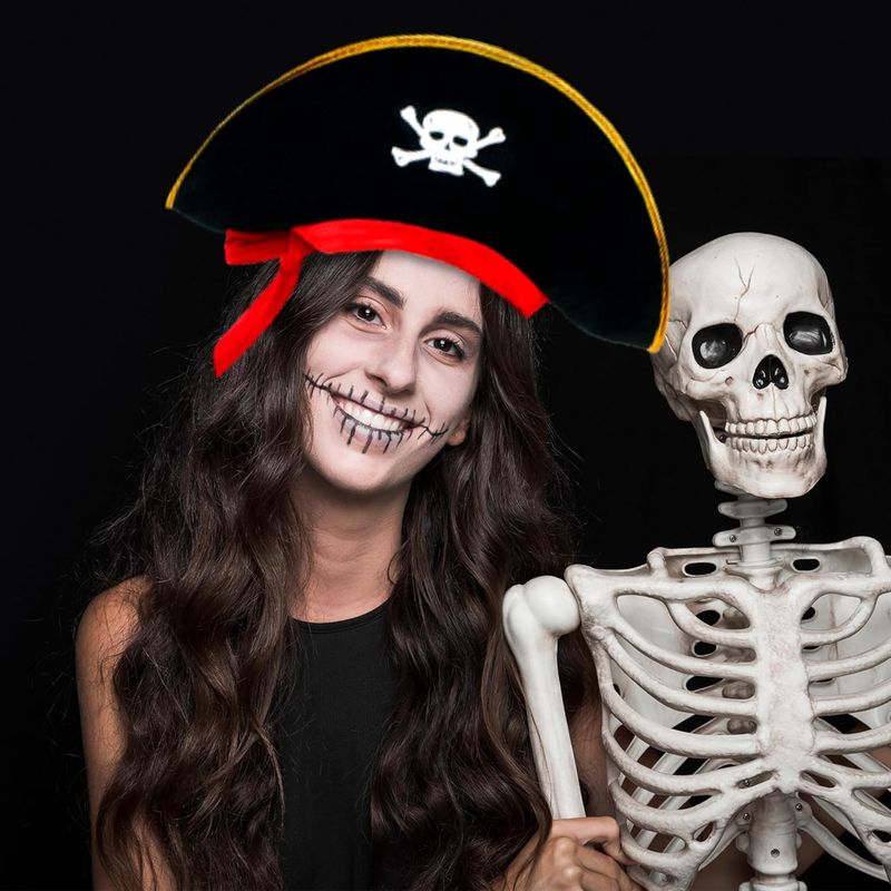 2-Pack Pirate Hats - Skull Print Caribbean Costume For Halloween Party, Adjustable_voghion.com