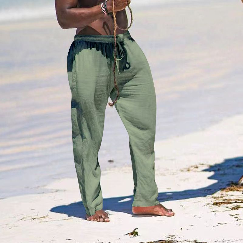 Abbigliamento da uomo Pantaloni in canapa di cotone per il tempo libero in tinta unita, semplici e sciolti in lino_voghion.com