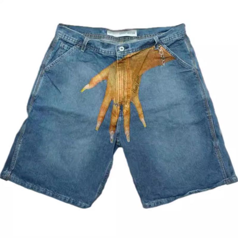 Spring/Summer New Gothic Harajuku Style Funny Pattern Printed Denim Shorts For Men High Street Trendy Brand_voghion.com