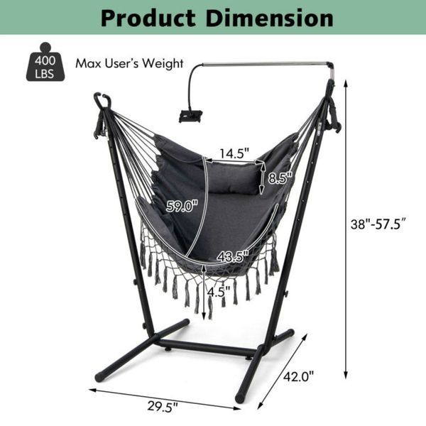 Height Adjustable Hammock Chair With Phone Holder And Side Pocket_voghion.com