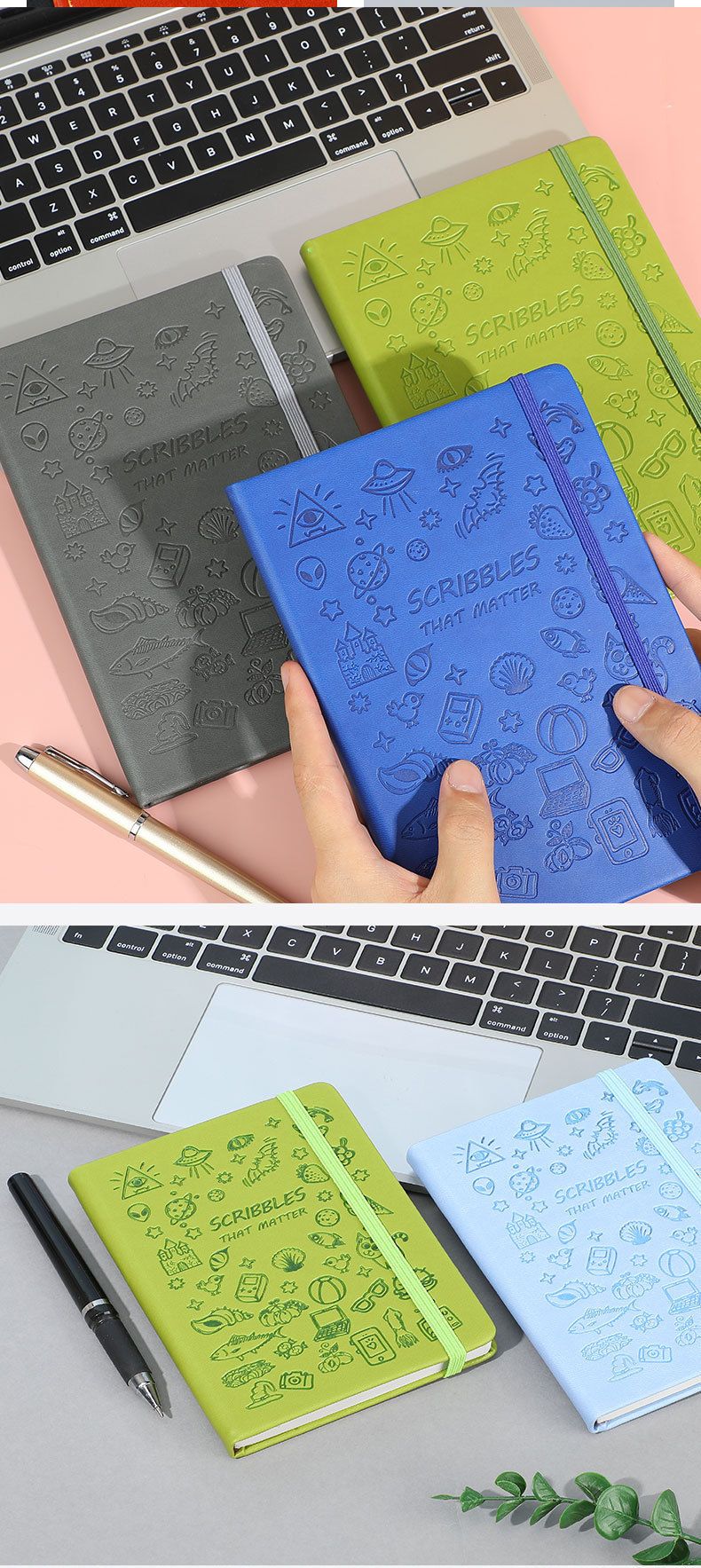 Mini notes A5 i A6 ze skóry PU z gumką – uroczy, kreskówkowy wzór, liniowane strony do prowadzenia dziennika, szkoły, pracy i codziennych notatek_voghion.com