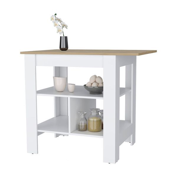 Adeline 3-Shelf Kitchen Island White And Macadamia_voghion.com