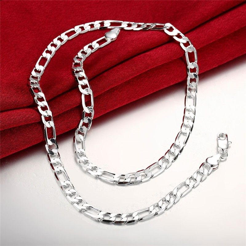 Fashion 45-60cm Sterg Sier Classic 6MM chain Necklace for Women Fashion Party Wedding Accessories Jewelry Christmas Gifts_voghion.com
