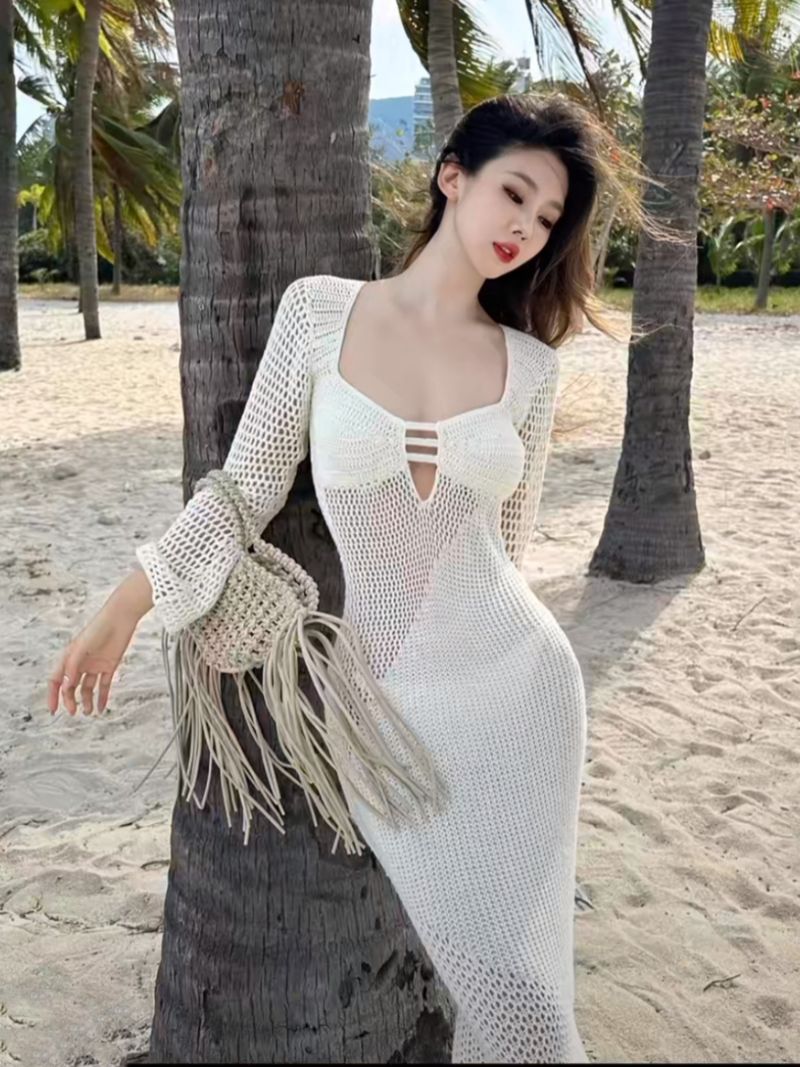 Maillot de bain bikini, cache-maillot pour femme, veste, protection solaire en tricot ajouré, vacances à la plage, dos nu, trempage_voghion.com