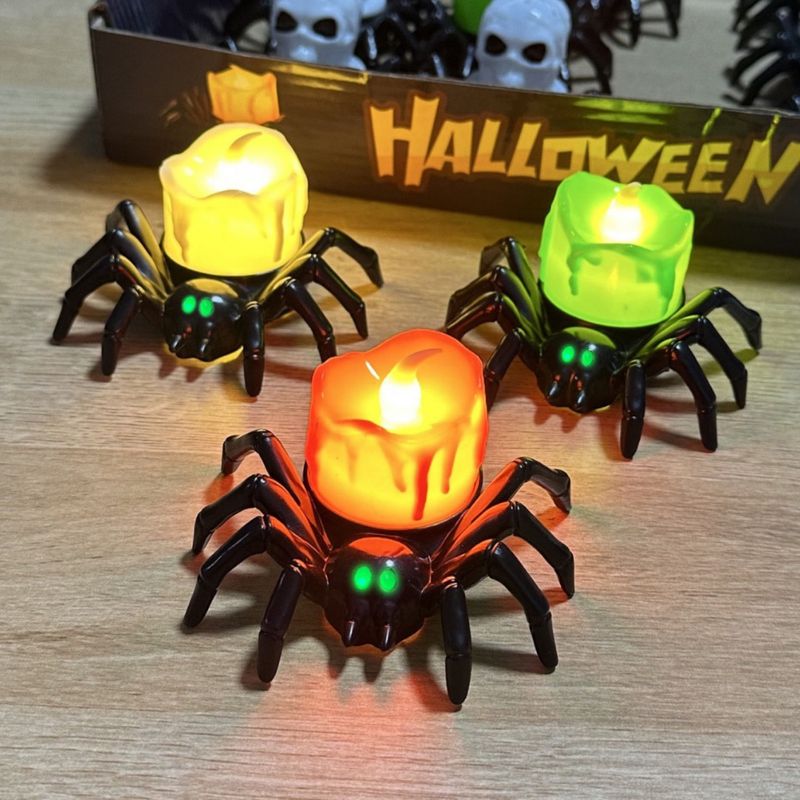 Pumpkin Lantern With Spider - LED Candle Light For Home Porch Decoration, Spooky Party_voghion.com