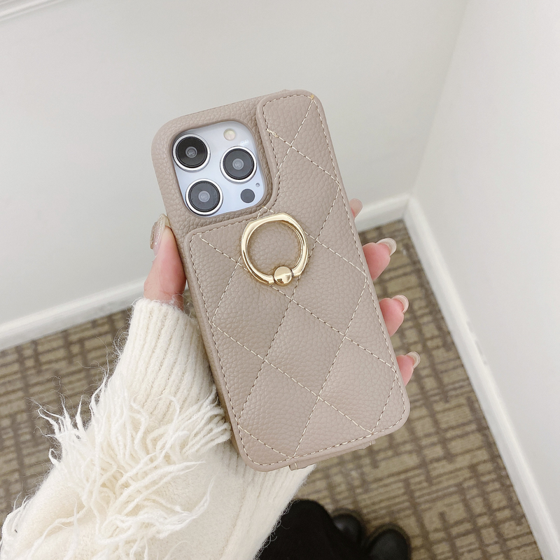 Mobile phone case Suitable for iPhone15 mobile phone case Apple 14pro max rhombus card ring buckle bracket mobile phone case 13 women_voghion.com