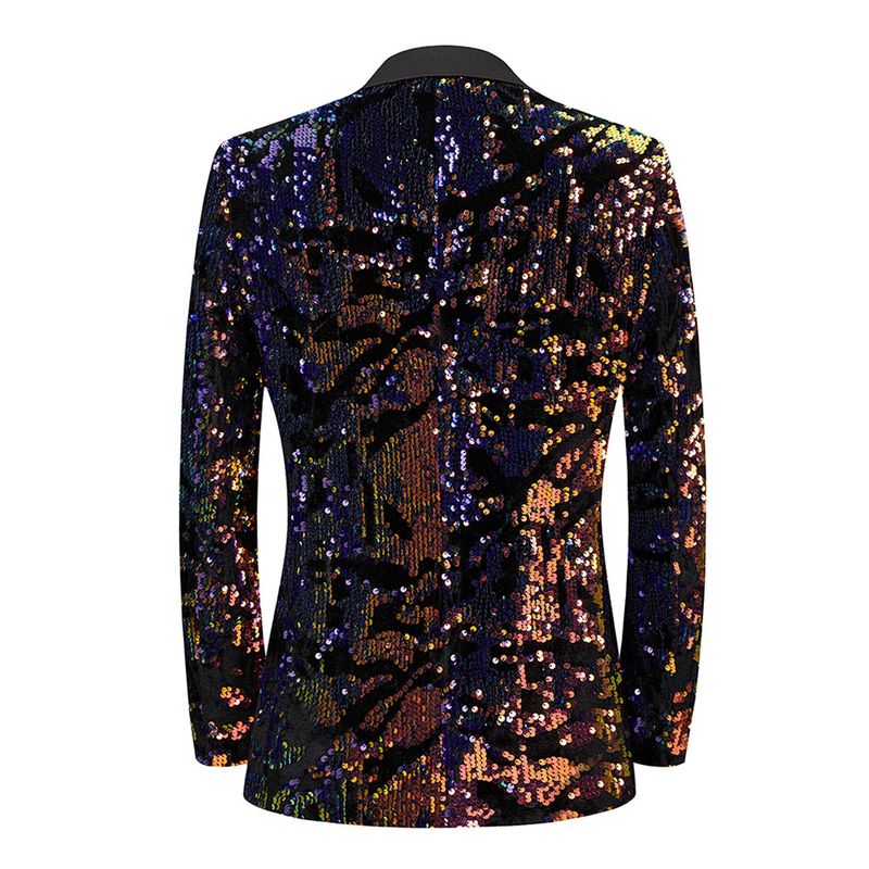 Sacou bărbătesc albastru cu paiete, guler plat, strălucitor, tip DJ, club de noapte, slim fit, costum de cântăreț_voghion.com