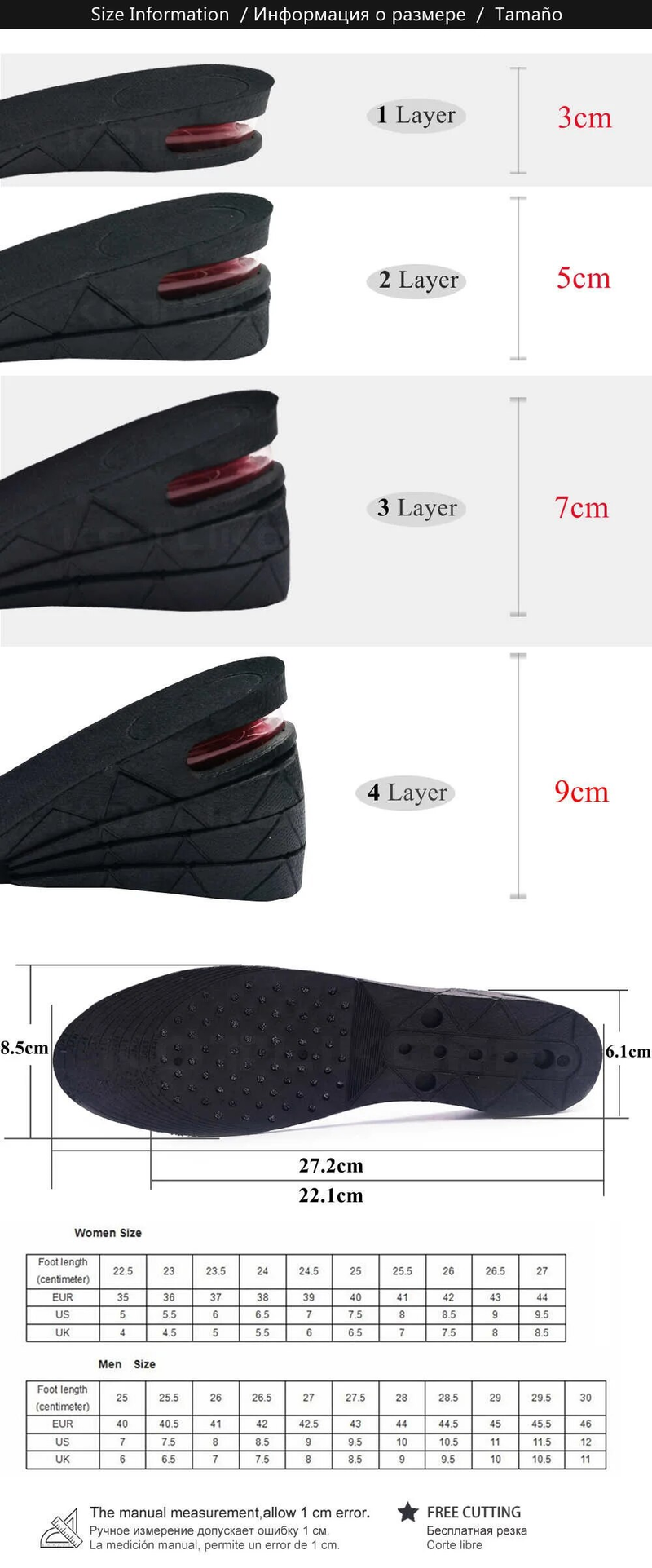 Invisible Increase Feet 3/5/7/9cm Lift Adjustable Cut Shoe Heel Insert Taller Height Insole For Shoes_voghion.com