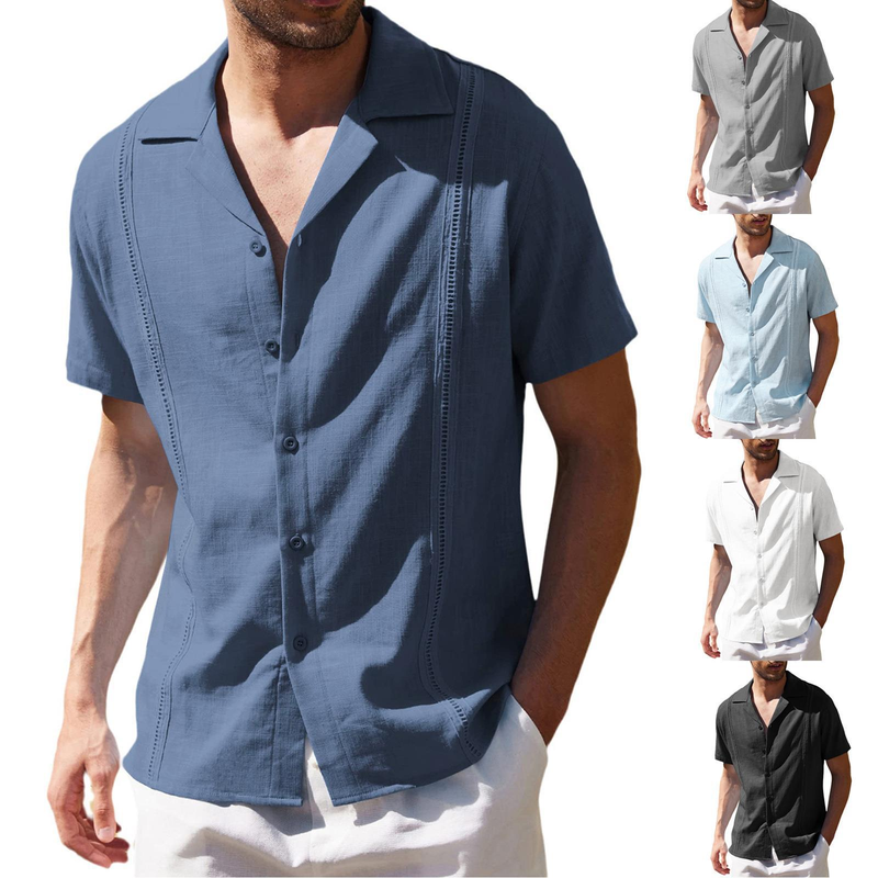 Camicia da uomo 2023, ampia e casual, in lino, Cuba Guayabella, a maniche corte, da spiaggia_voghion.com