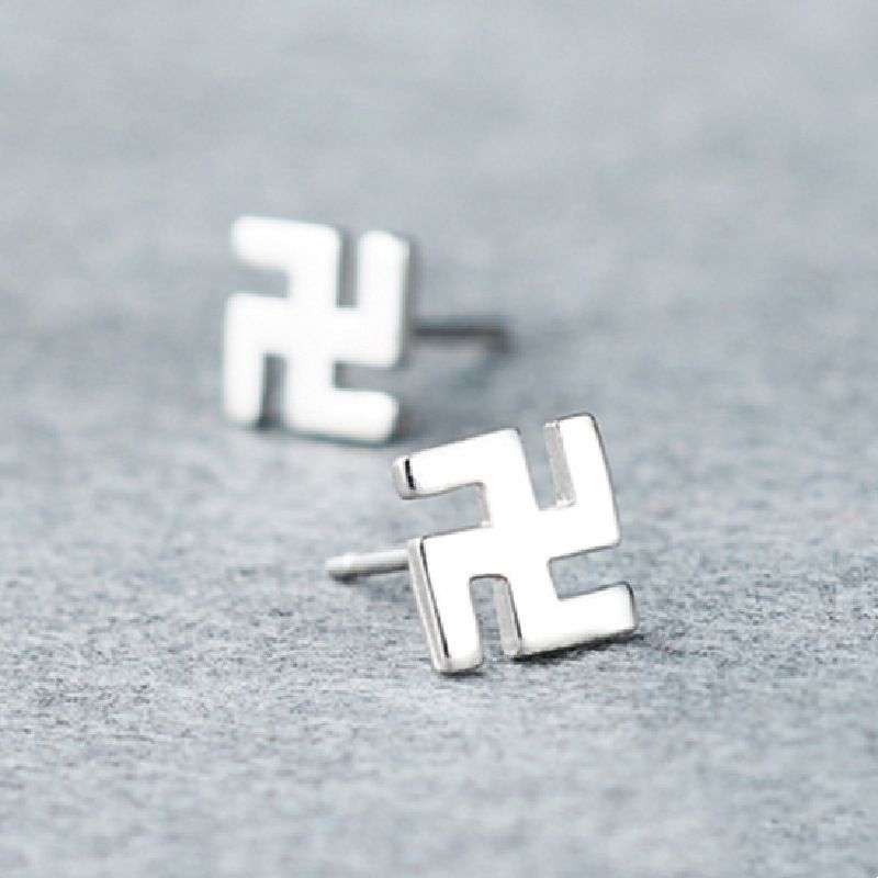 Orecchini a bottone geometrici da uomo in argento placcato, semplici e alla moda, a forma di croce, in stile coreano_voghion.com