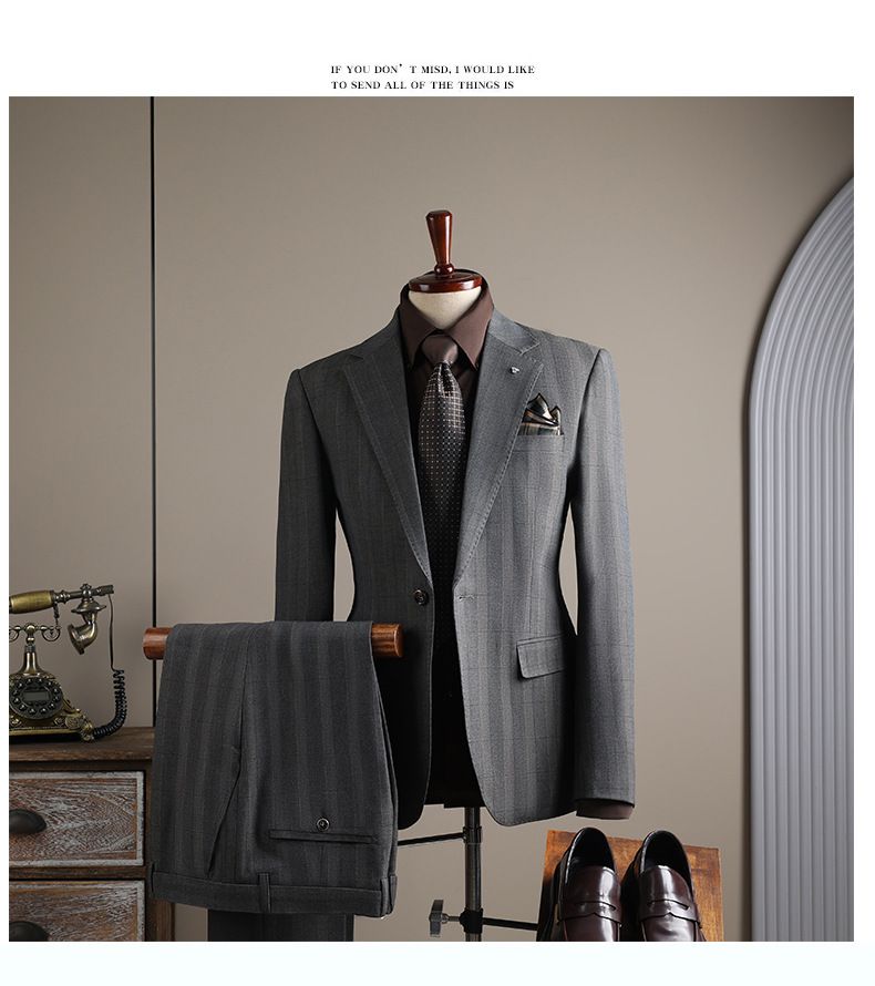 Herrenbekleidung Kariertes Anzug-Set für Herren – Business-Casual-Blazer und Hose für Hochzeit, Büro und formelle Anlässe (Jacke + Weste + Hose als Option)_voghion.com