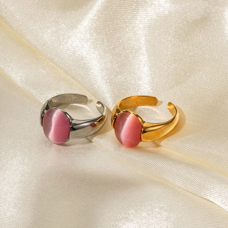 INS Network Red Tide Flowing Gold Edelstahl Set mit rosa Katzenauge Stein Ring Fortschrittliches Design Nicht verblassender Schmuck_voghion.com