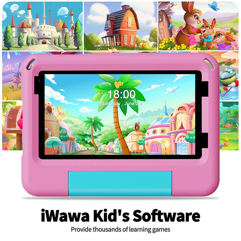 VASOUN B7kids 7-inch Android Kids Tablet With Shockproof Case, 8GB RAM + 64GB Storage, Dual Camera, WiFi, Sky Blue & Pink_voghion.com
