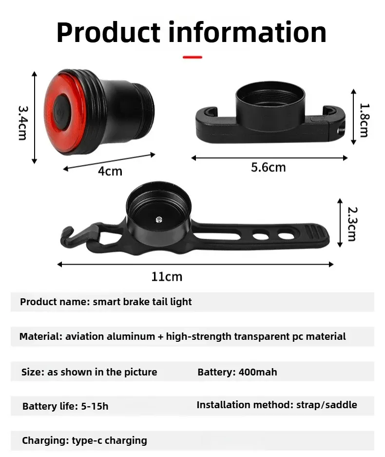 Luci posteriori per bicicletta, bici da strada di montagna, luci di avvertimento ad alta luminosità, luci con sensore di frenata intelligente, ciclismo all'aperto_voghion.com