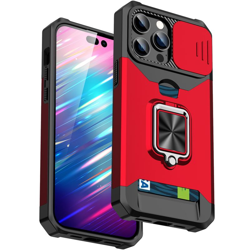 Phone Case & Covers Suitable For IPhone15Promax Mobile Phone Case Card Slot Push Window Ring Anti Fall Two In One Protective Case_voghion.com