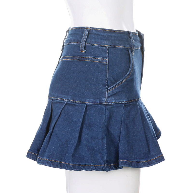 Women's Clothing Half Length Denim Skirt Sexy Two Piece Stretch Denim Skirt_voghion.com