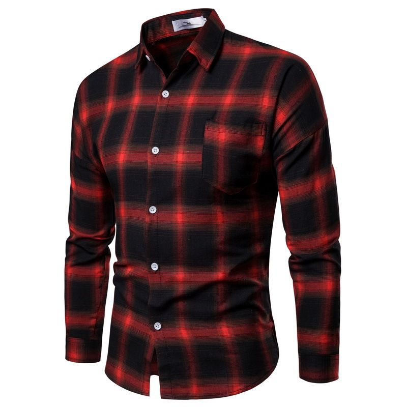 Herenkleding Heren Lente En Herfst Nieuwe Stijl Trendy Lange Mouw Geruite Overhemd Heren Overhemd_voghion.com