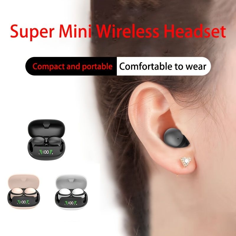 Casque ultra-petit de la taille d'une cacahuète, écran numérique haute définition avec microphone, mini casque sans fil furtif_voghion.com