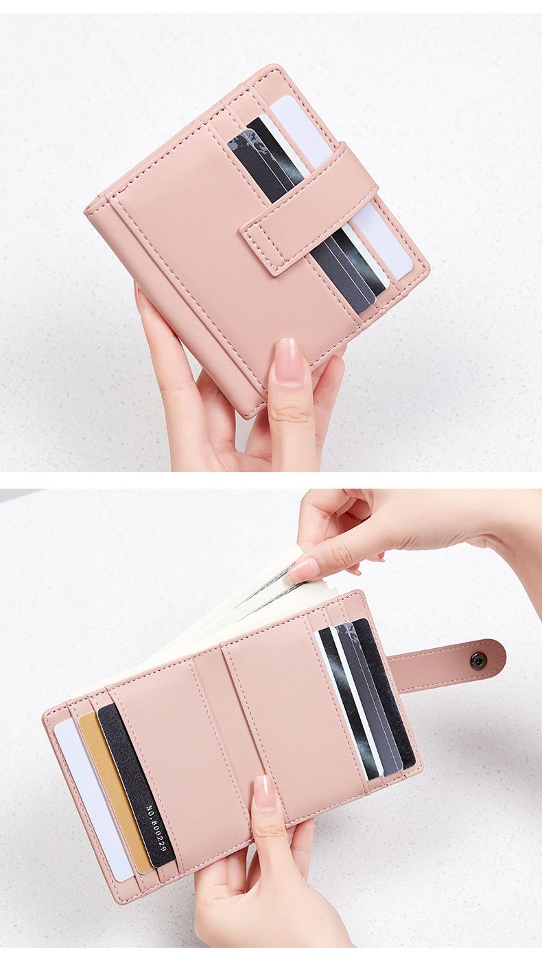 Cartera para mujer y hombre, antimagnética, RFID, de poliuretano, con hebilla de color liso, para tarjetas de crédito, monedero pequeño y ligero._voghion.com