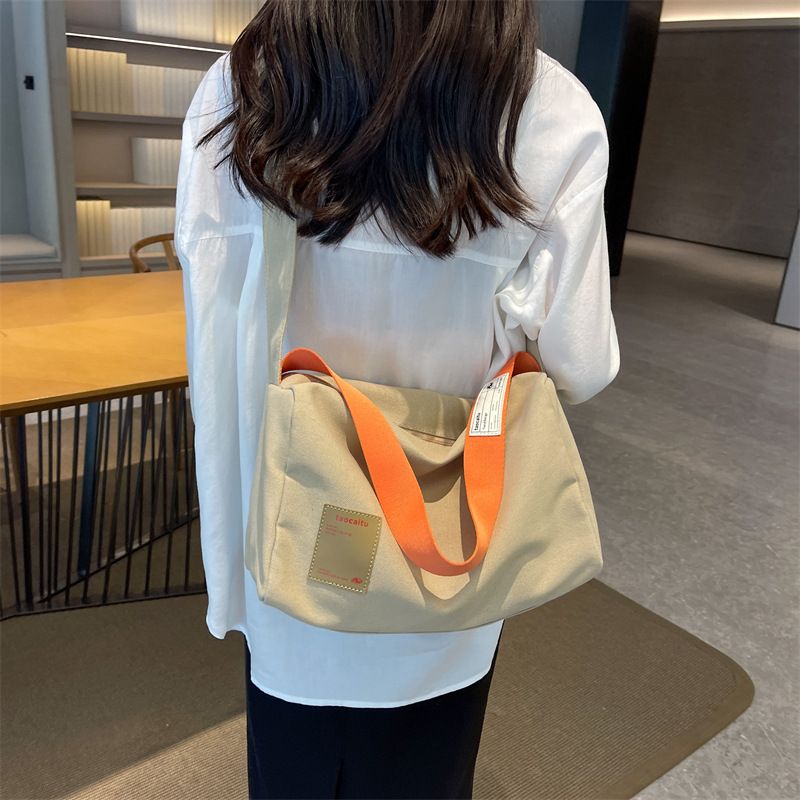 Grande capacidade nova bolsa de lona minimalista classe estudante bolsa diagonal de ombro único, bolsa de travesseiro feminina_voghion.com