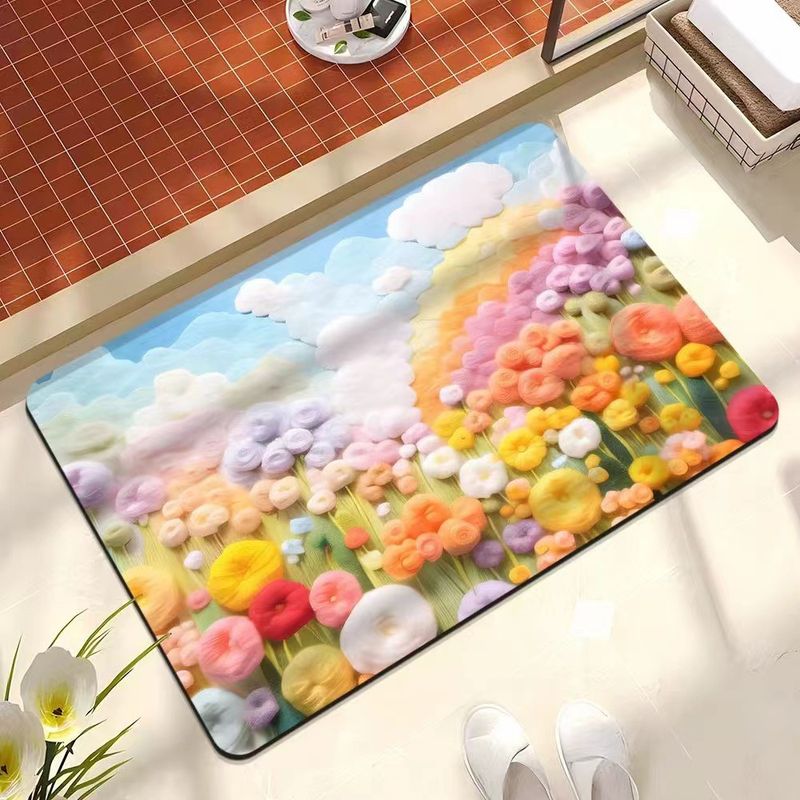 Tapetes florais tridimensionais têxteis para o lar antiderrapantes, resistentes à sujeira, absorventes de água, de secagem rápida, tapetes de lama diatomácea, uso doméstico_voghion.com